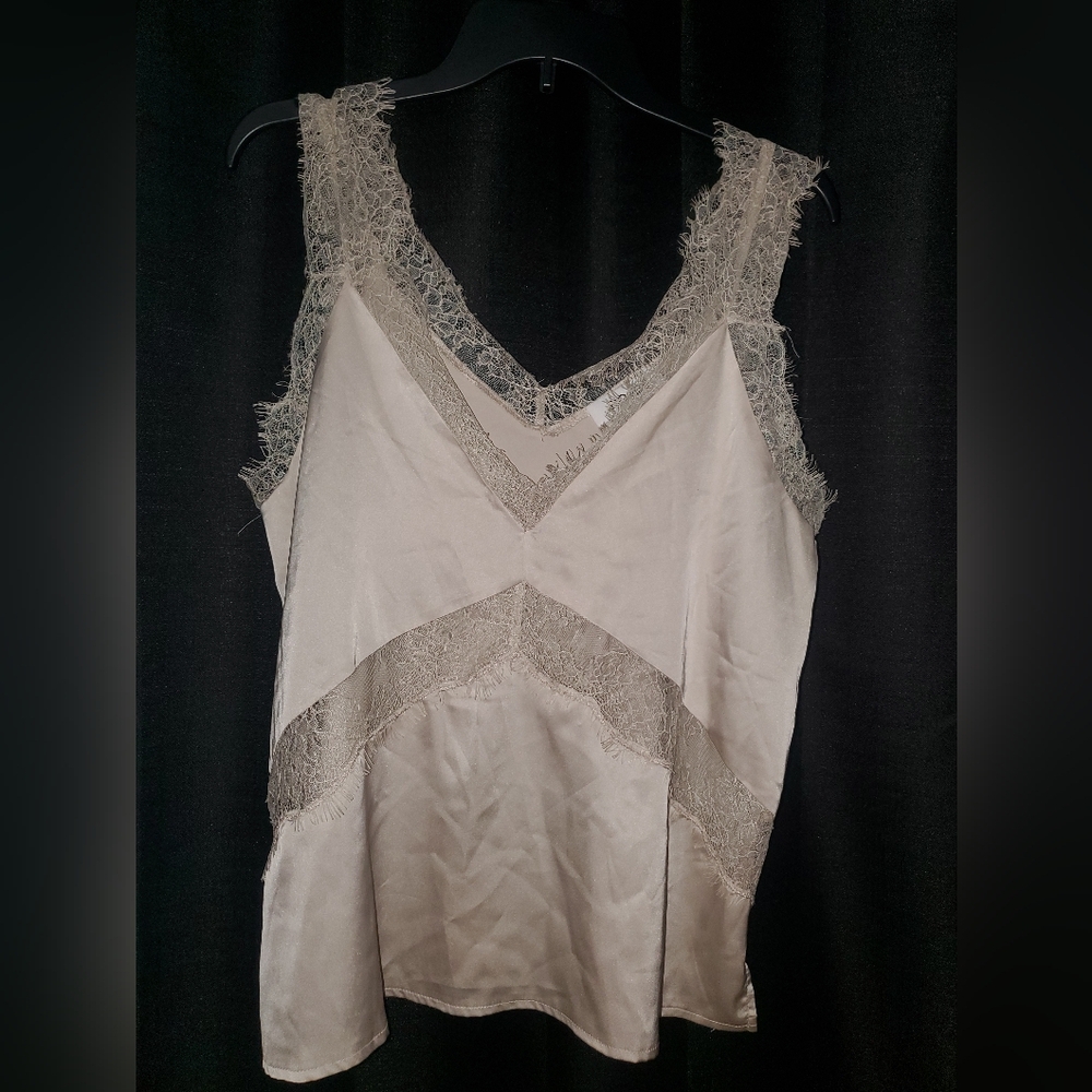 Do + Be Creme Polyester Lace Camisole with Fringe SZ Medium